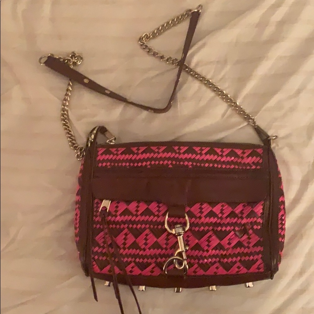 Rebecca Minkoff pink and brown woven crossbody